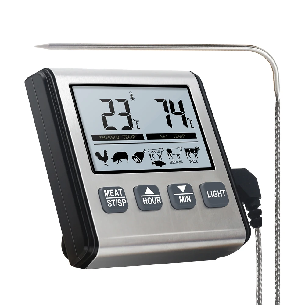 

Цифровой Кухонный Термометр с таймером, электронный прибор для измерения температуры еды, мяса, барбекю, духовки, с щупом