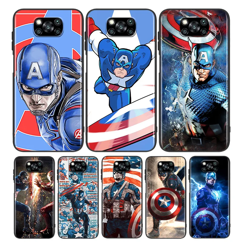 

Marvel Captain America For Xiaomi Poco C3 M3 M2 X3 NFC X2 F2 Pro F1 F3 Mi Play Mix 3 A2 Lite A1 5X Pro Black Phone Case