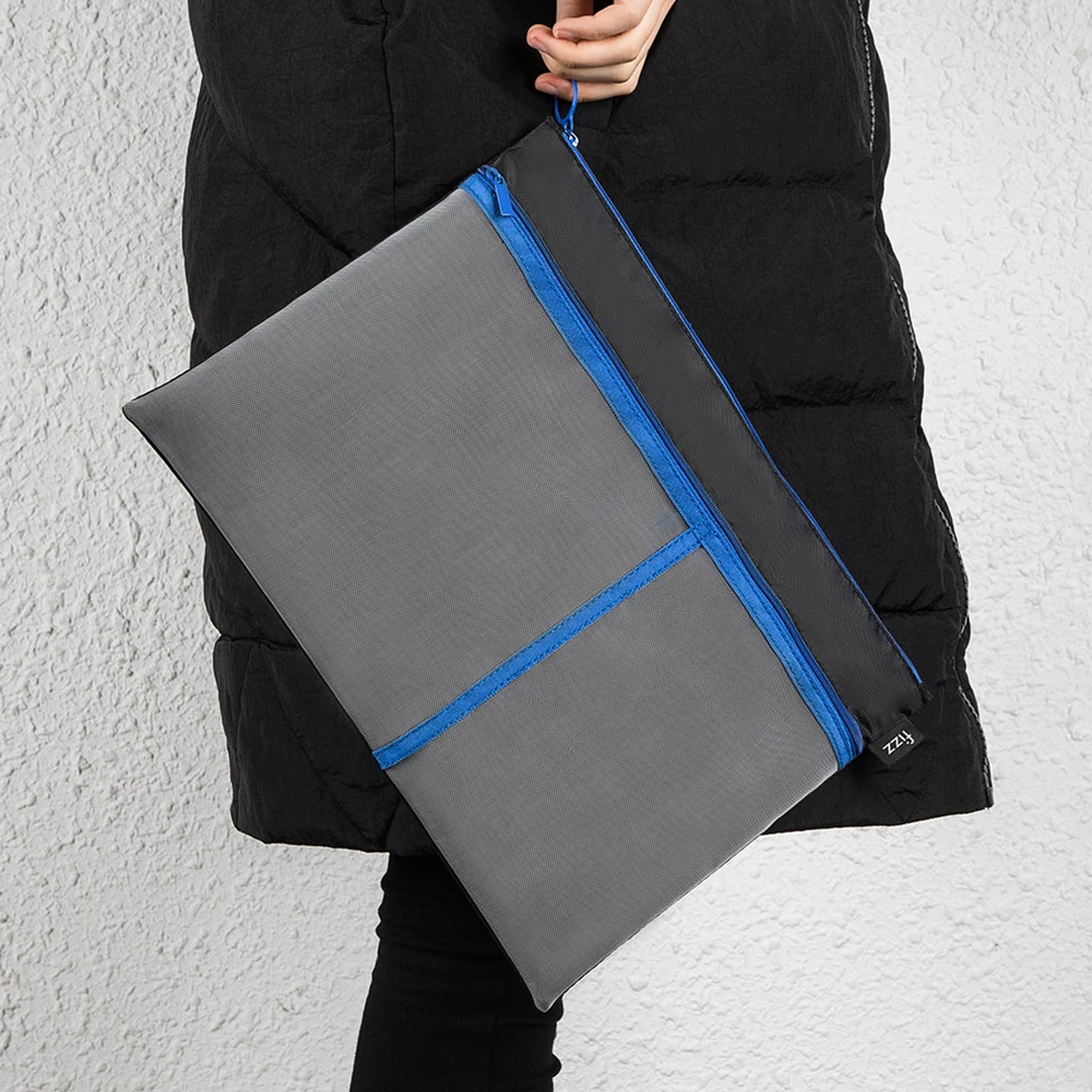 

Fizz A4 File Bag Zipper Bag A4 Transparent Bag Three Divisions Hand Bag Student Office School Multi-layesr File Data Storage Bag