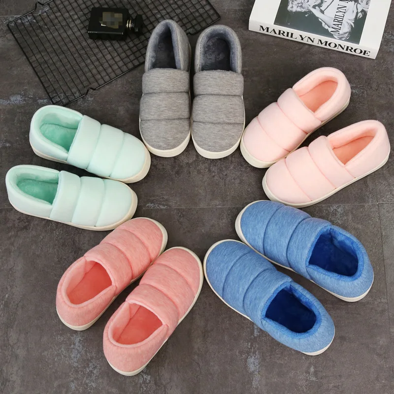 

winter pop striped couple cotton shoes Korean version bread shoes to keep men and women warm indoor and outdoor cotton shoes