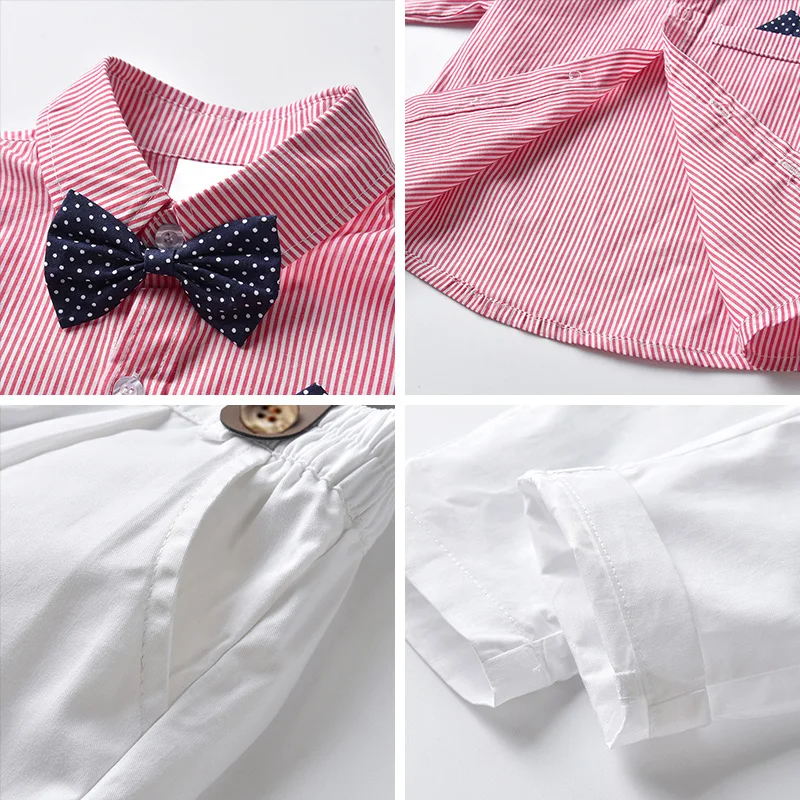 

Boys Fashion Clothing Sets 2021 New Kids Striped Shirt And Overalls 2pcs Outfits Cute Children Bowtie Casual Clothes