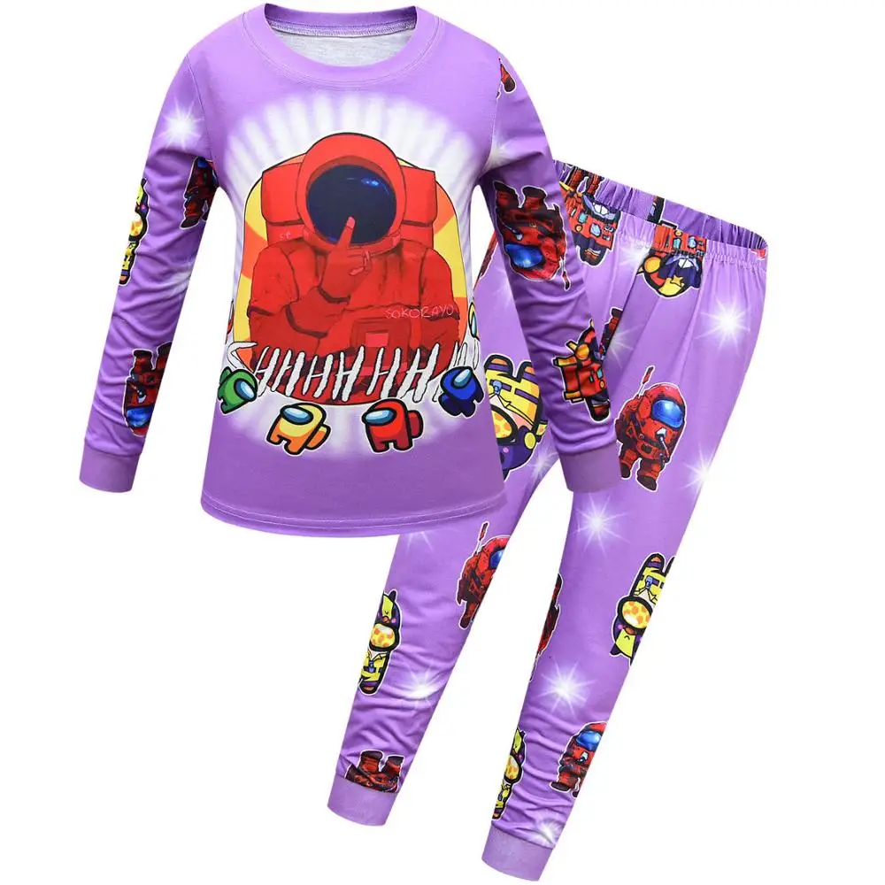 

Cartoon printed pajamas+Pants 2Pcs Among us Children Spring Suits For Boys Girls Tracksuit Kids Fashion Suits Gaming Sets