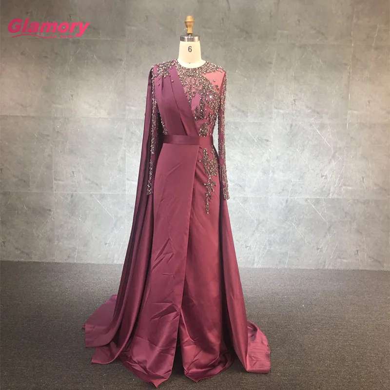 

Custom Made American Middle East Hand Made Luxury Beading Long Sleeve Evening Dress For Ladies