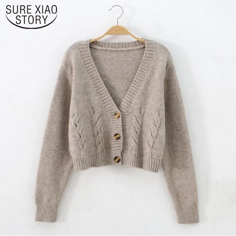 

Универсальный винтажный женский жакет, Зимний однобортный вязаный кардиган, свитер, Осенний короткий Однотонный свитер с высокой талией, Ж...