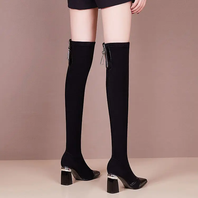 Сапоги выше колена женские 2021 г. Осенне-зимние новые Стрейчевые сапоги с острым