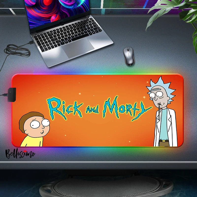 

Anime Morty Gaming Mouse Pad Computer Mousepad Large Mouse Pad Gamer RGB Big Mouse Carpet PC Desk LED Light Mat for Gaming