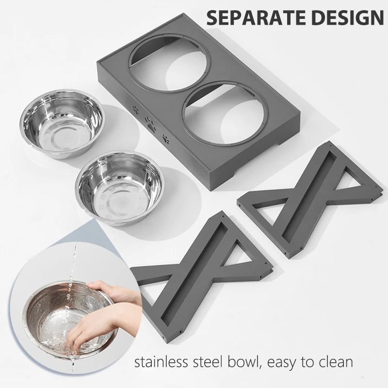 

Dogs Double Non-Slip Bowl Adjustable Heights Pet Cat Food Feeding Dish Bowls Small Medium Big Dogs Water Feeder Removable Bowl