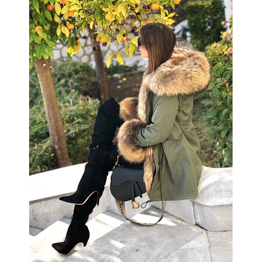 Зимнее женское пальто из натурального меха Женская парка куртка с меховым