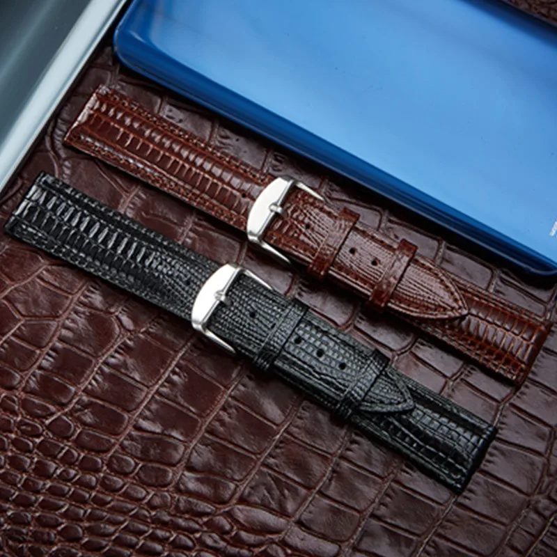 Ремешок ящерица змея из телячьей кожи для мужских часов черный браслет наручных