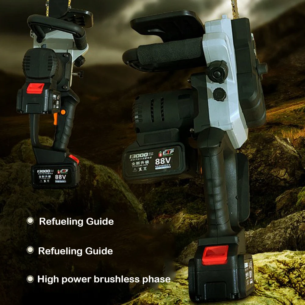 

Electric Saw Lithium 88V Electric Saw Chainsaw Woodworking Garden Logging Tools Brushless Saw with 2 Batteries Wood Power Tool