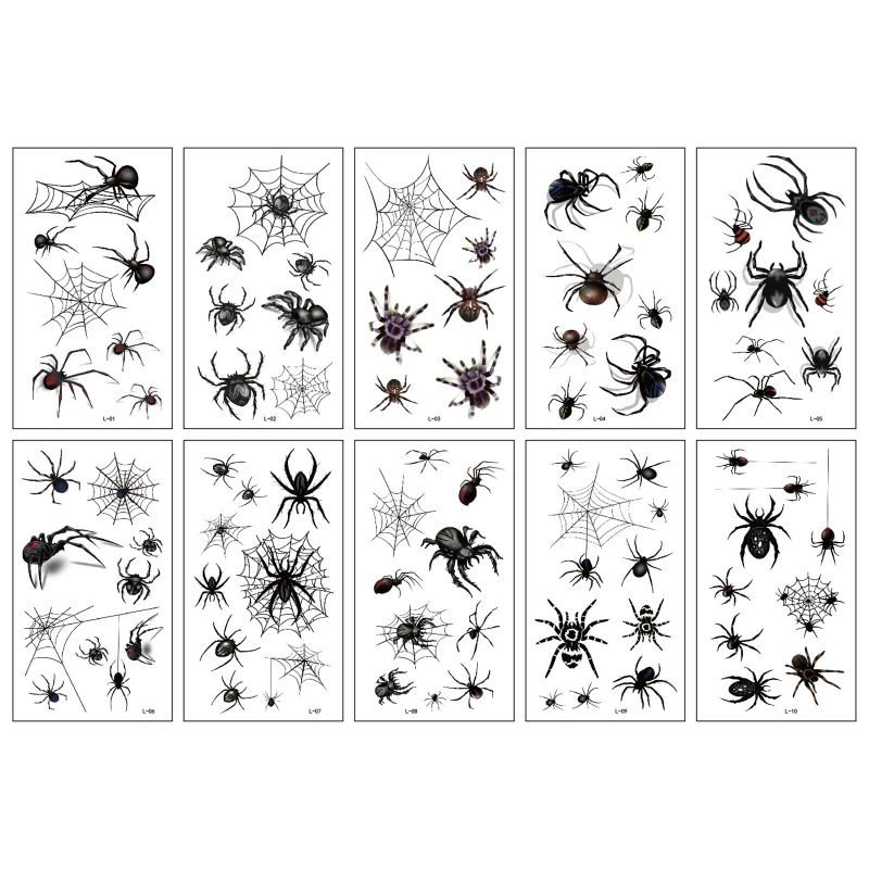 

10pcs/pack Halloween Temporary Tattoos Stickers Horror Spider Spiderweb Sticker