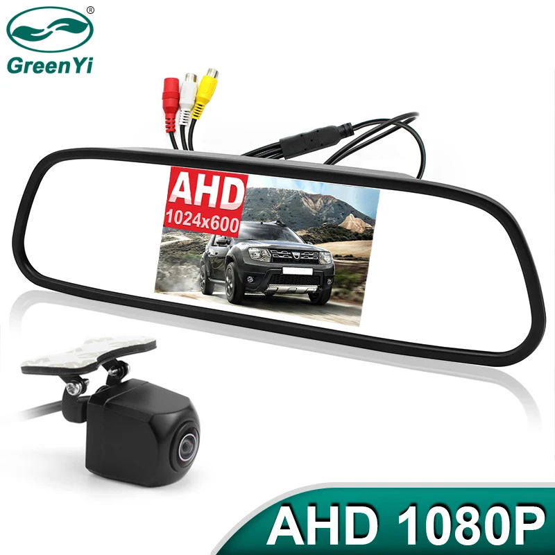 GreenYi 5 дюймов автомобиля зеркало монитор AHD 1080P Парковка Обратный Камера 170 ° рыбий