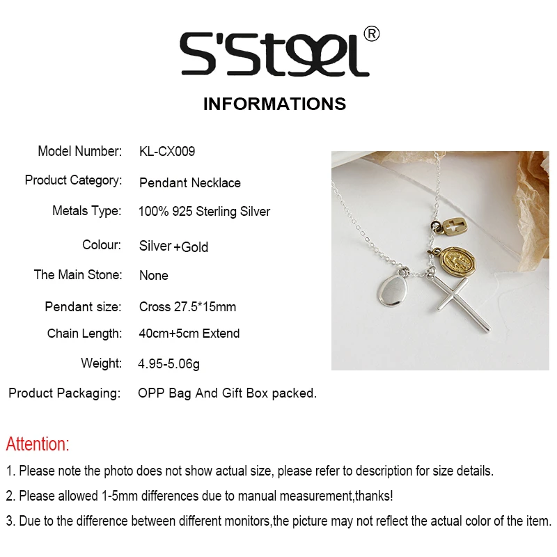 S'STEEL 925 Sterling Silver Pendants Necklaces Vintage Portrait Pendant Gifts For Women Bijoux Argent Massif Pour Femme Jewelry |