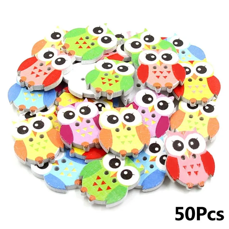 

50PCS 25mm Mixed Cartoon Owl Wooden Buttons Painted Wooden Buttons DIY Clothing Buttons Handmade Buckle Accessories