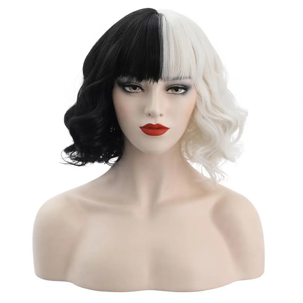 

Curly Wig Delicate Soft Breathable Black White Cosplay Costume Wigs Cosplay Tools Cruella Short Wig Women Hairpiece