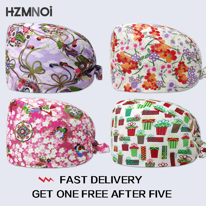 

New Floral Printing Surgical Caps Woman Nurse Cap Surgeon Surgery Cap Dentist Cap Kitchen Laboratory Beauty Salon Scrub Cap