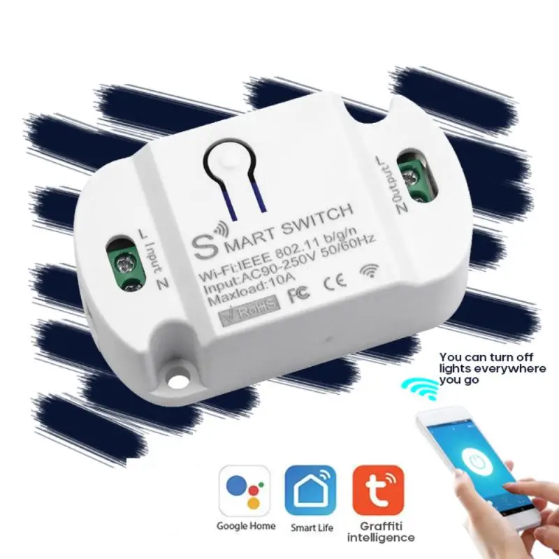 

Tuya Wireless Wifi Switch Breaker 90-250V 10A Smart Life APP Remote /Timing/ Voice Control Work With Alexa Google Home IFTTT
