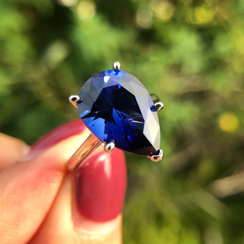 

Knobspin 100% 925 Sterling Silver Water Drop Wedding Rings For Women Sparkling 10*14 High Carbon Diamond Party Fine Jewelry