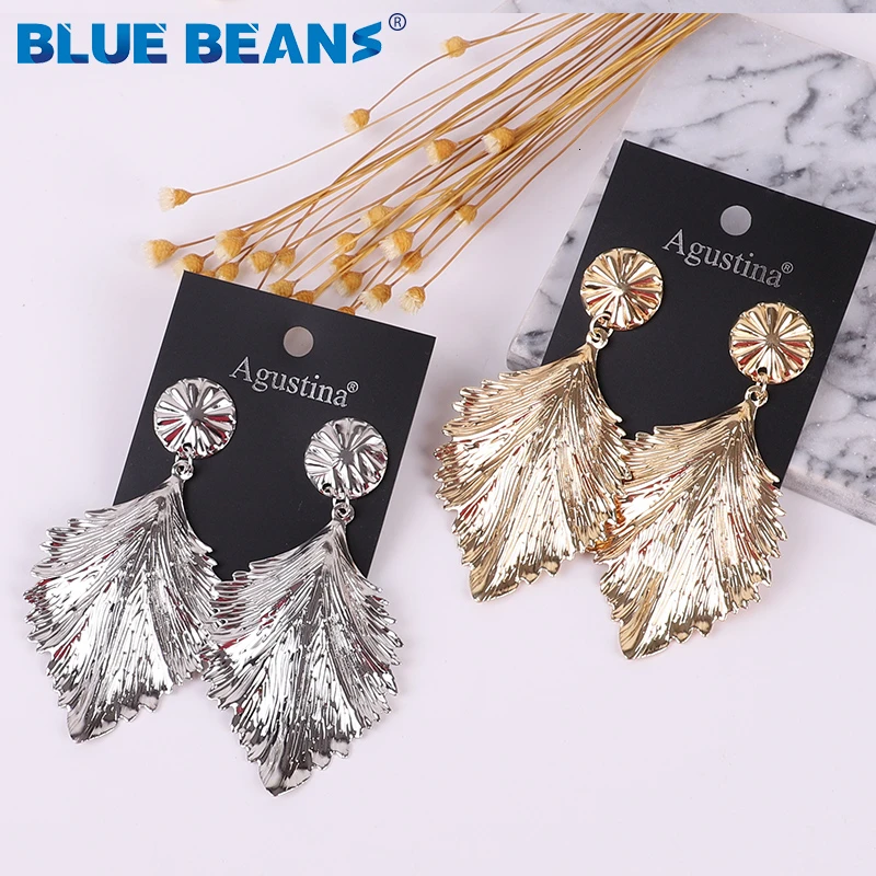 Простые Модные висячие серьги с листьями серебряными и золотыми подвесками для