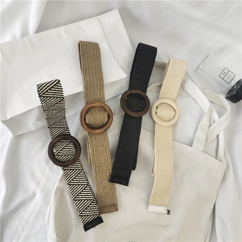 

Ремень женский трикотажный регулируемый, модный однотонный квадратный, с круглой пряжкой, модный шикарный винтажный аксессуар