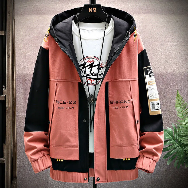 

2021New Spring Autumn Fashion Jacket Men Kroean Loose Fit With Hood Zipper Pockets Solid Color Streetwear Super Fire Jacktes
