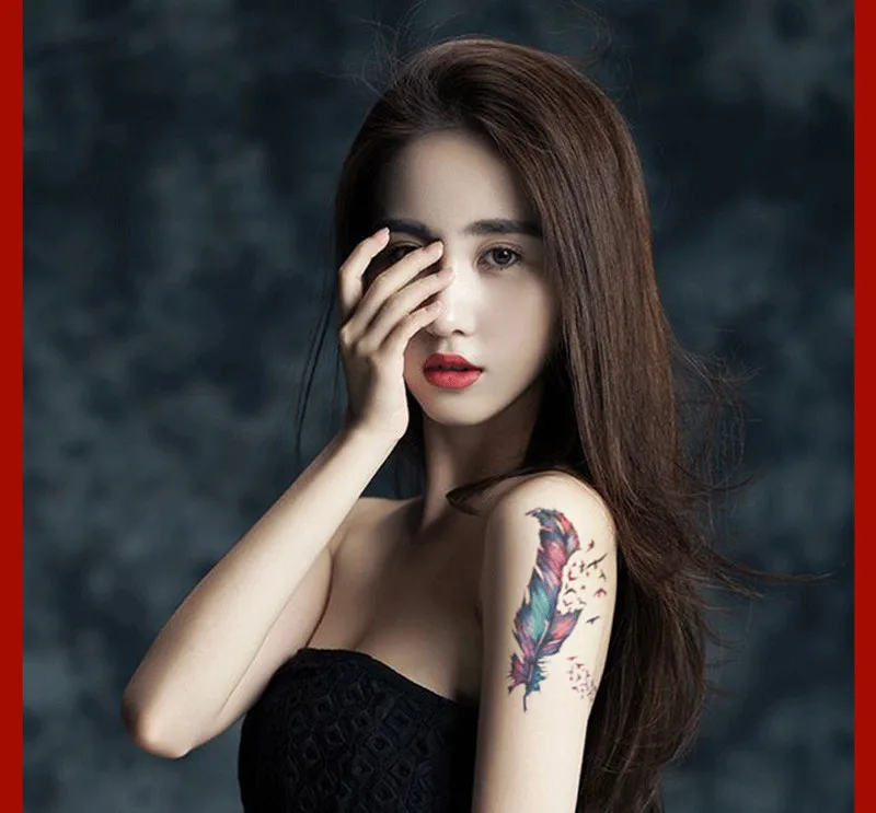 Временная тату-наклейка с перьями для шеи и рук имитация переводной татуировки