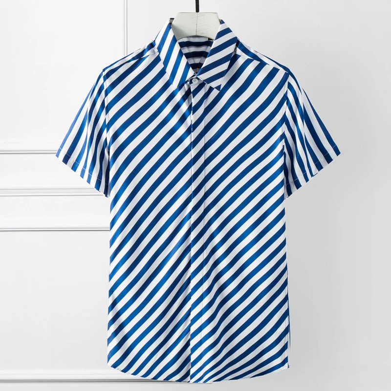 

Classic Striped Short sleeve Shirt men 2019 Brand quality Business male dress shirts 80% Cotton Slim Casual Camisas masculina