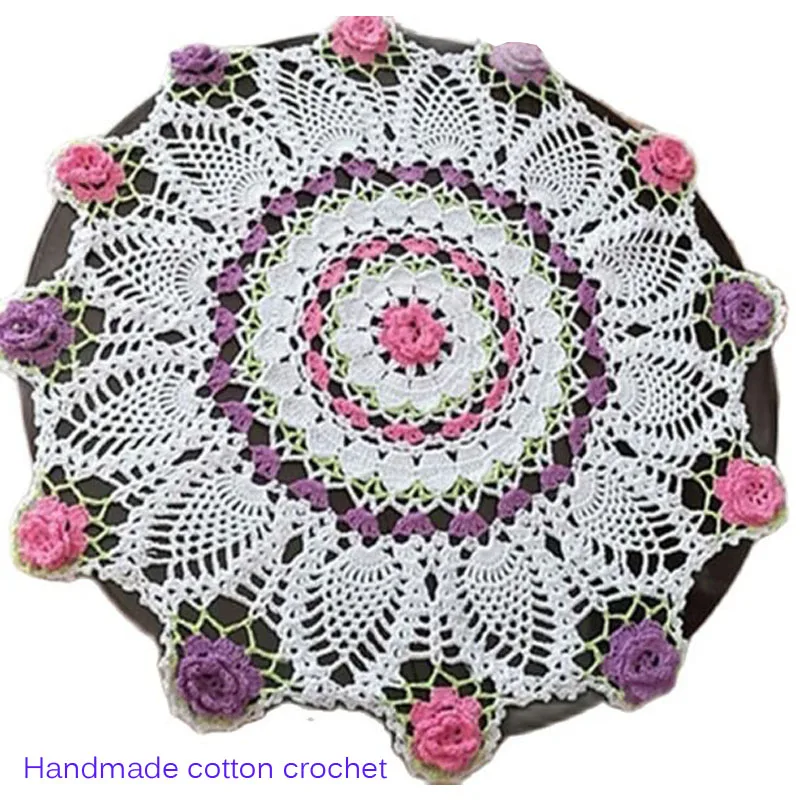 

Colorful cotton round placemat cup coaster mug Christmas table place mat cloth lace Crochet doily wedding pad kitchen Accessory