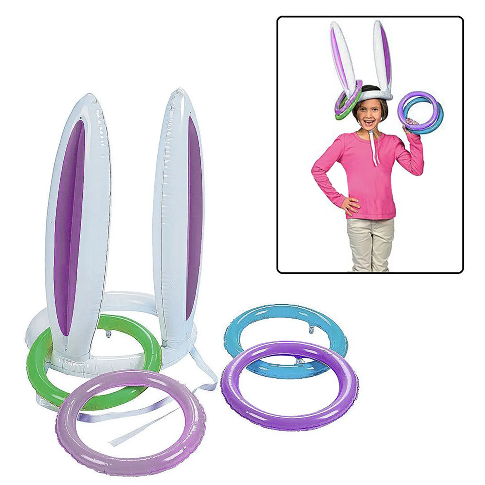 

Inflatable Toys Easter Party Games Easter Bunny Rabbit Ears Hat & Ring Toss Easter Kids Ring Game Toy Birthday Gift