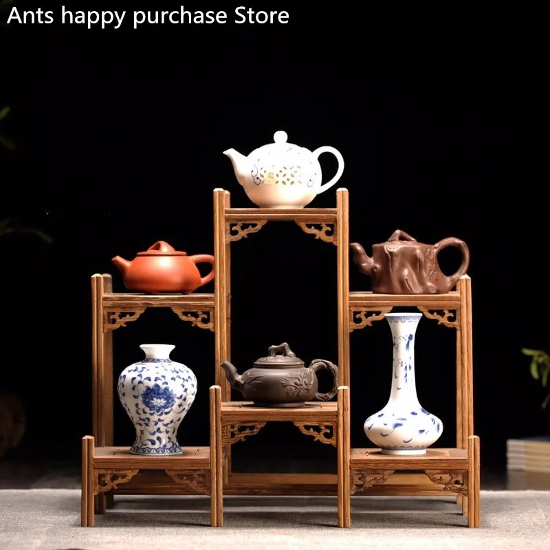 Китайский кунг фу чайник ремесла Дисплей держатель полки чайный сервиз резьба по