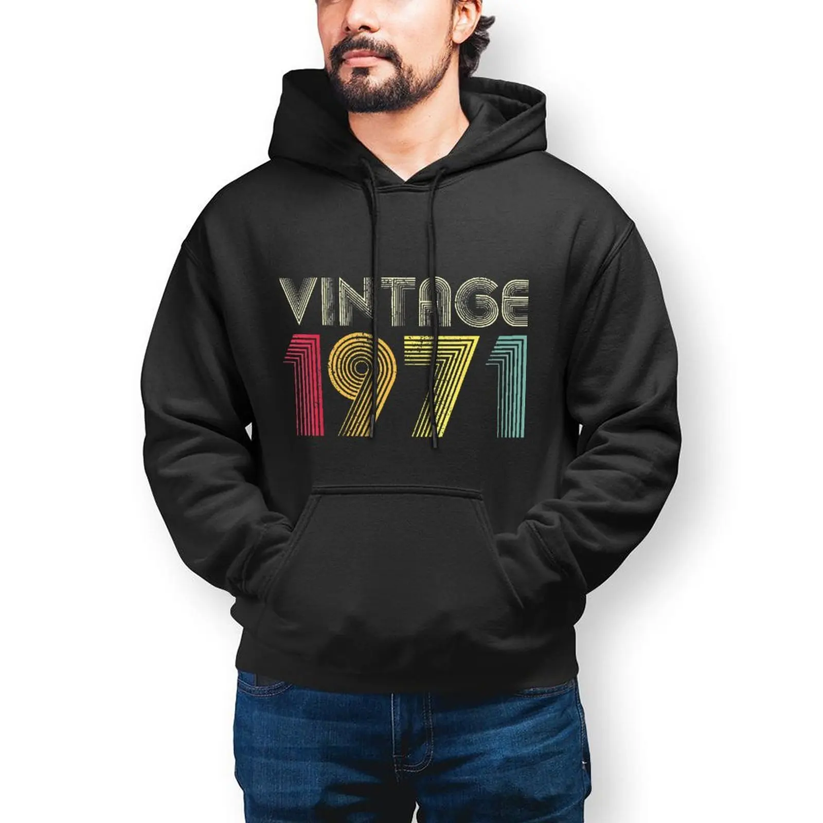 

Vintage 1971 Birthday Gift Hoodie Letters Cotton Warm Hoodies Casual Oversize Streetwear Pullover Hoodie Mens