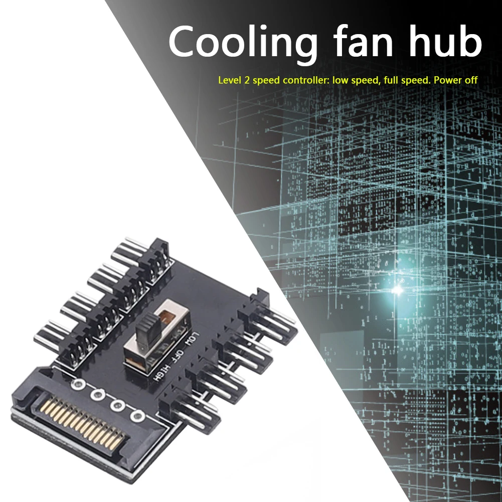 12V SATA 1 to 8 3PinPower Socket PCB Adapter Splitter Cooler Cooling Fan Hub 2 Level Speed Control PC Computer IDE Molex |