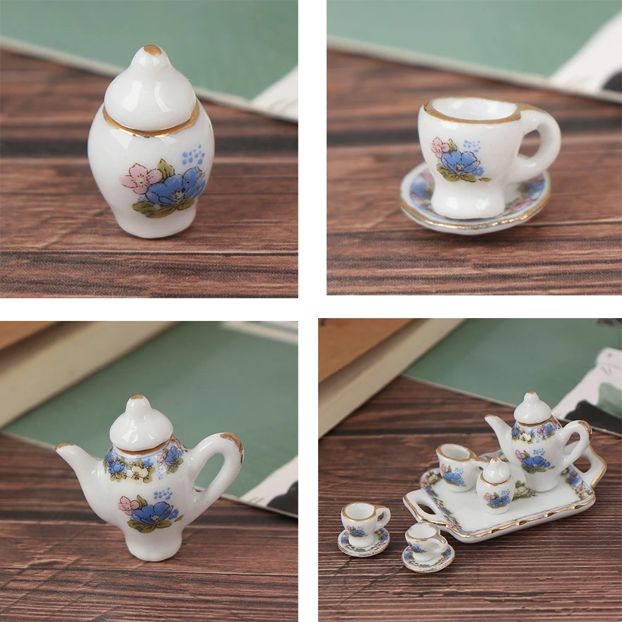 Миниатюрная столовая посуда для кукольного домика фарфоровый чайный набор