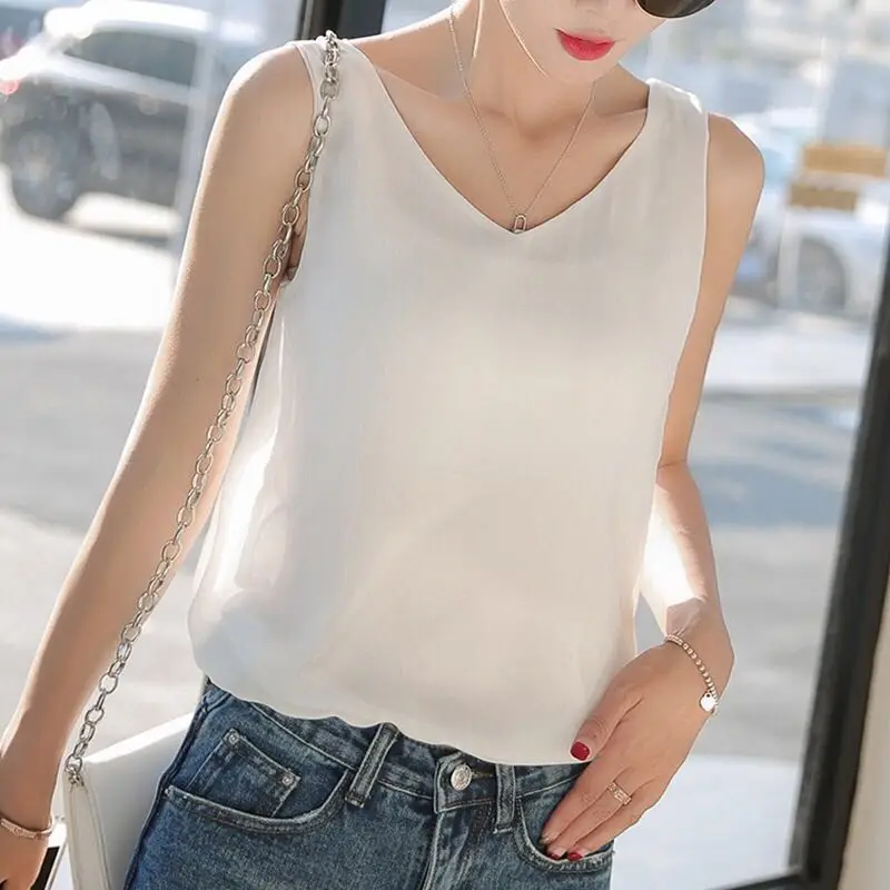 Майка женская шифоновая с V-образным вырезом свободный пикантный топ-халтер