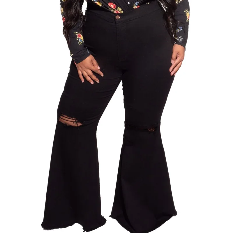 

Брюки-клеш Женские джинсовые с завышенной талией и карманами, размеры до 5XL