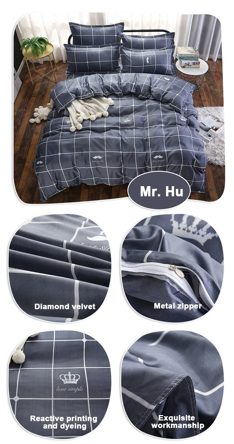 2Colours New Arrival 4 Pcs All Size Duvet Cover with Pillow Case Quilt Cover Bedding Set Single Double King