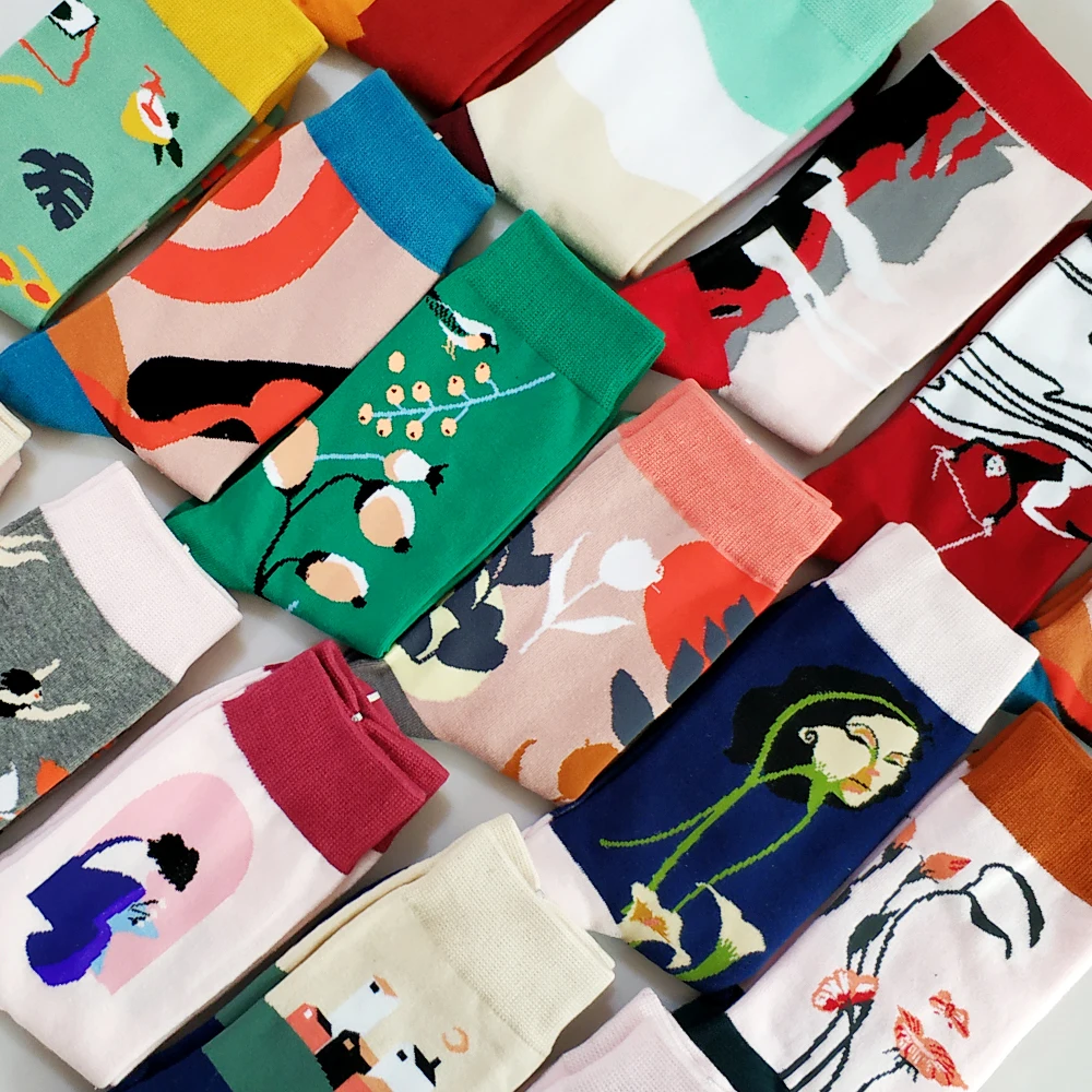 

Autumn Winter Funny Creative Streetwear Cartoon Cute Colorful Women Art Female Socks Cotton Short Warm Kawaii Happy Couple Socks