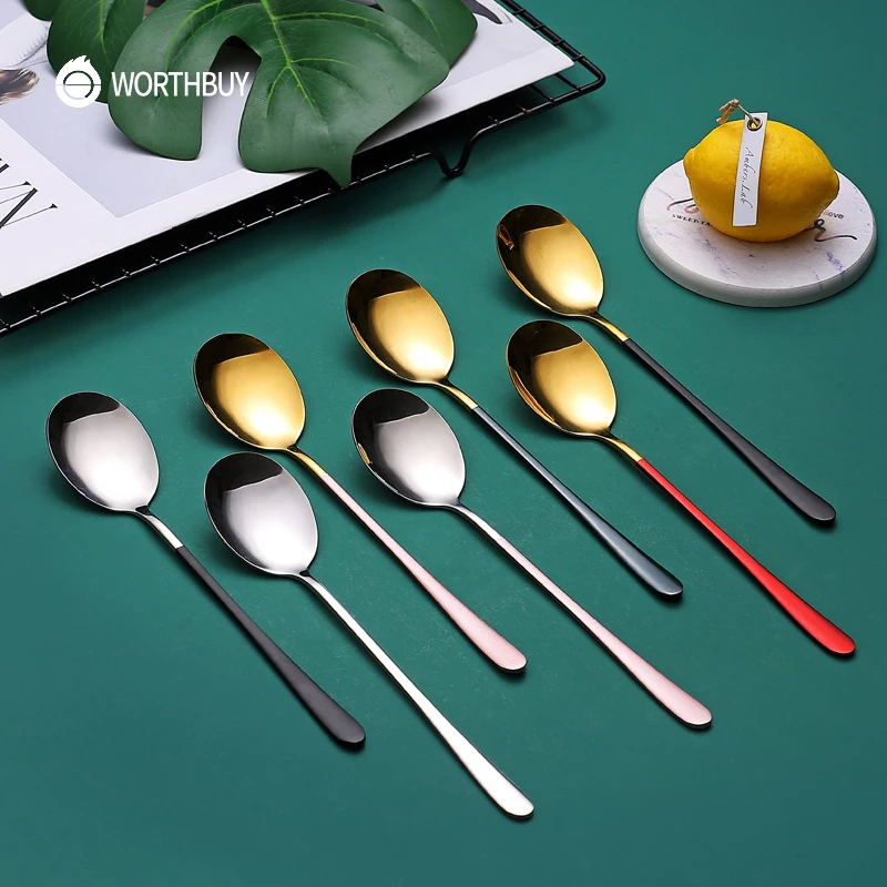 WORTHBUY 2 Pcs/Set Яркая вилка набор ложек 304 нержавеющая сталь столовая ложка суп совок с