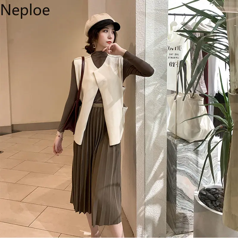 Neploe жилет костюм осень зима Корейская мода 2020 новый вязаный Топ плиссированная