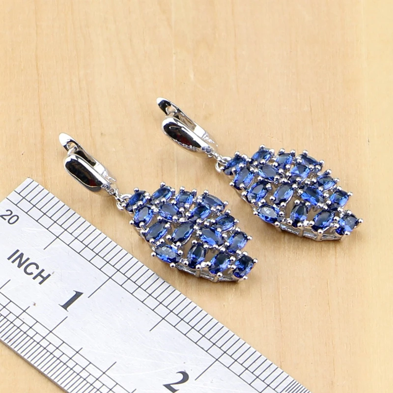 Женский ювелирный комплект из серебра 925 пробы с синим кубическим цирконием и