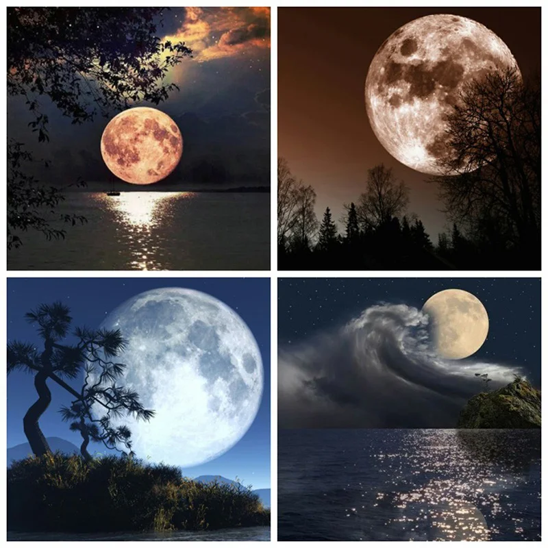 

Paint With Diamonds 5D Diy Diamond Painting Full Square Landscape Mosaic Moon Picture Of Rhinestone Decor Home