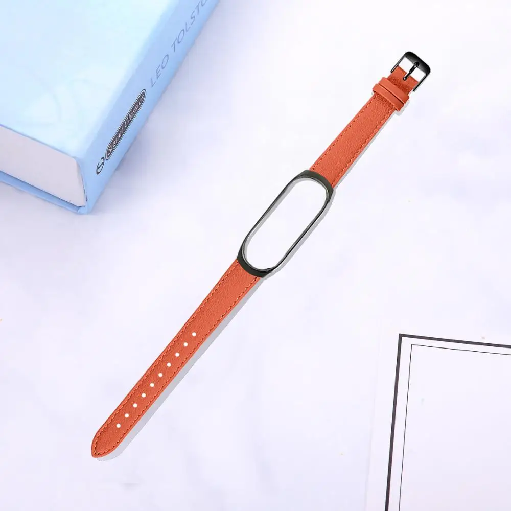 Orange-black frame Oulucci аксессуары ремешки для часов бизнес легкий кожаный браслет регулируемый ремешок для часов на замену для xiaomi mi Band 3/4 - Цвет ремешка: Orange-black frame