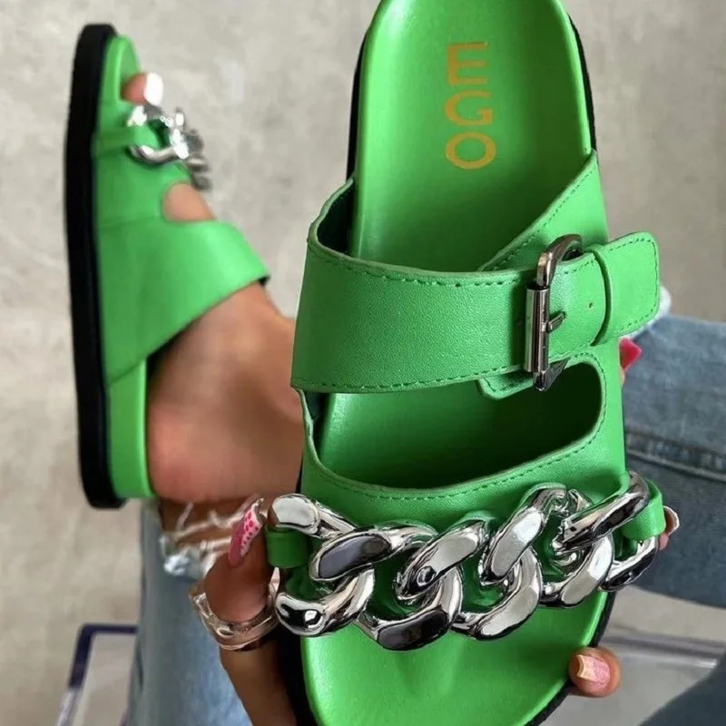 

Summer Slippers Rhinestone Casual Women Sandals 2021 New Platform Sandals With Beach Shoes Silver Chain Sandals Zapatillas Mujer