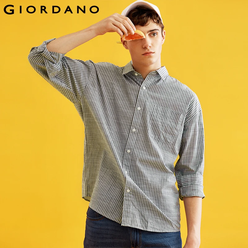 Giordano мужская простая рубашка с длинными рукавами из натурального хлопка, имеет два варианта окраса