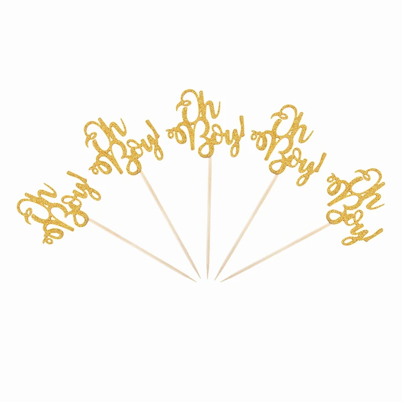 Oh boy Gold 10pcs 10 шт. золотые и серебряные блестящие топперы для кексов Свадебные украшения девичник вечерние товары для украшения торта, Q - Цвет: Oh boy Gold 10pcs