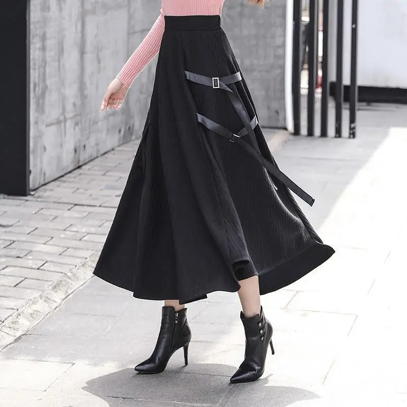 

2021 Winter Women Warm Elegant Lady Office Thick Warm Woolen Elastic High Waist Skirts Middle Long Skirt Ladies Female Y206