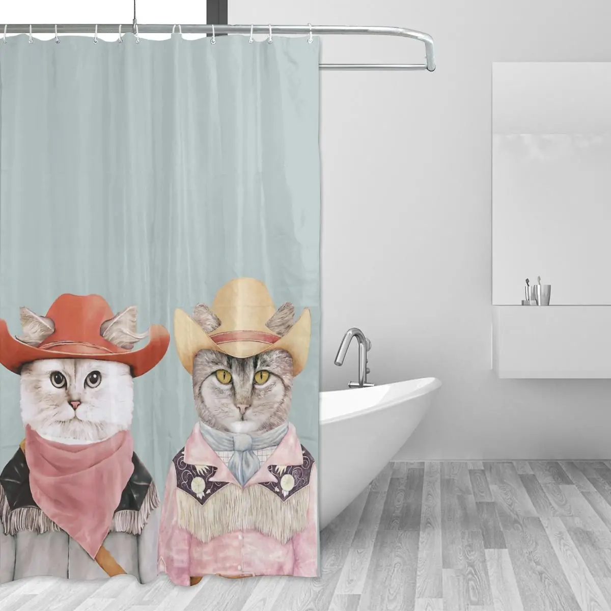 

Cowboy Cats Bathing Bathroom Shower Curtain Cat Lover Waterproof Polyester Fabric High Quality Bath Curtain