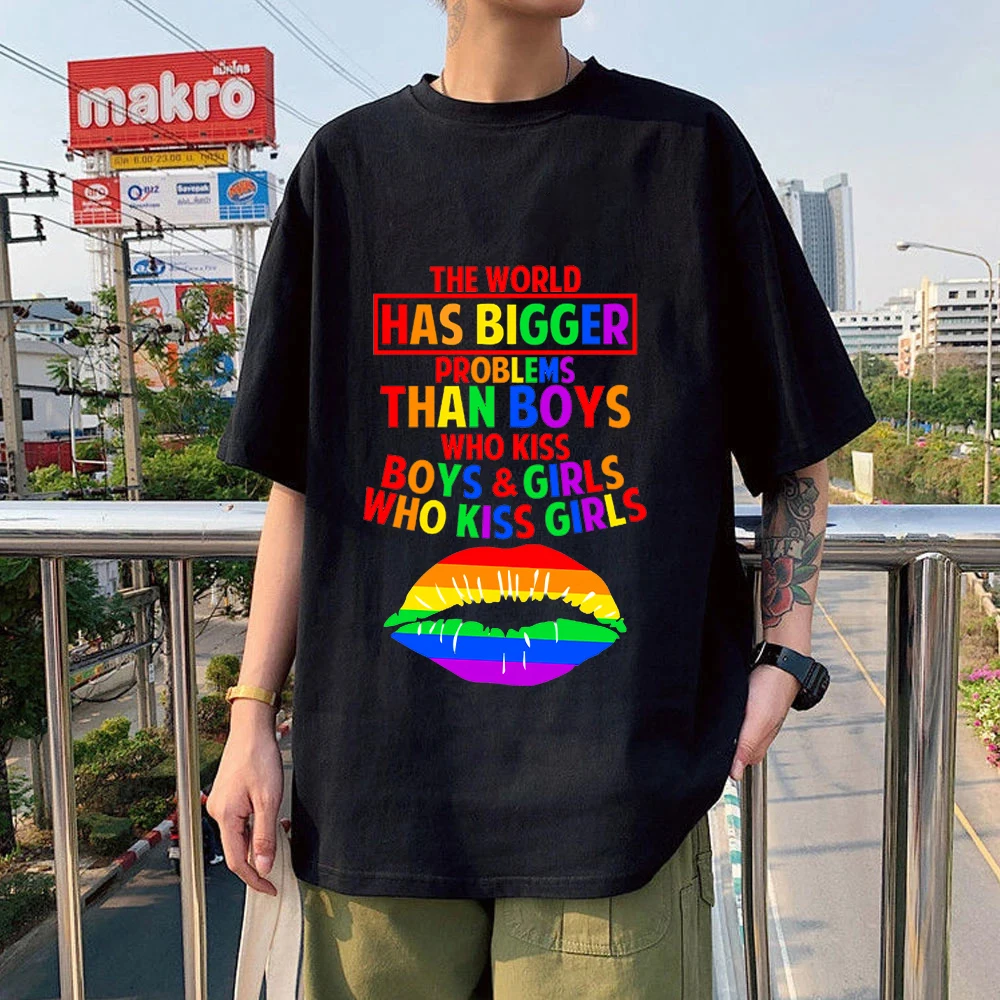 

The World Has Bigger Problems Print t shirt Unisex 100% Cotton Sexy Lip Print Tshirt Top Casual Oversized Female/Male's T-Shirts