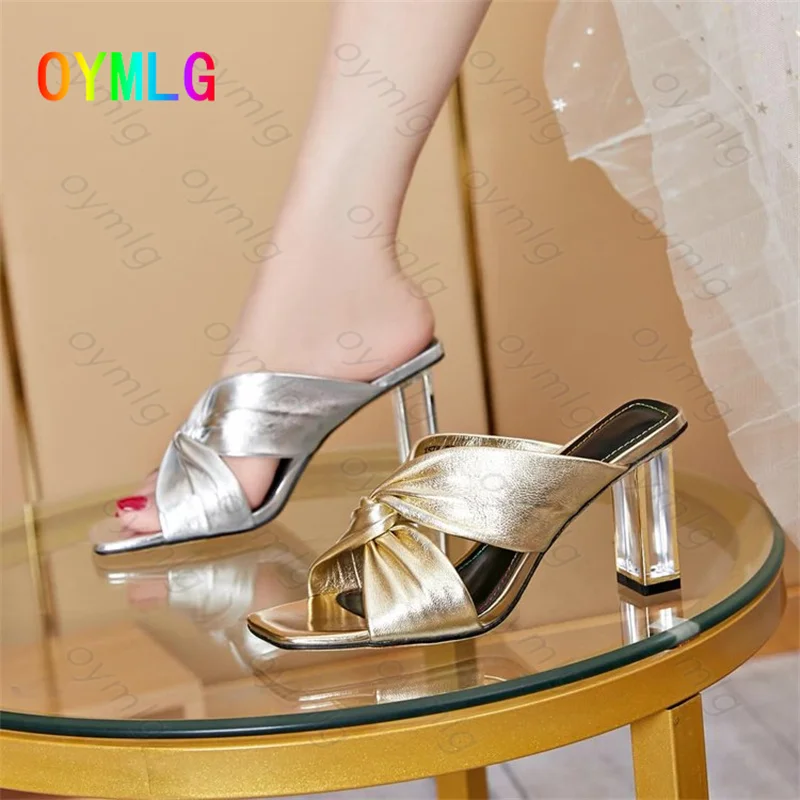 

Crystal shoes outer slippers women 2021 summer new fairy style open-toed sandals mid-heel cross-strap high-heeled half-drag