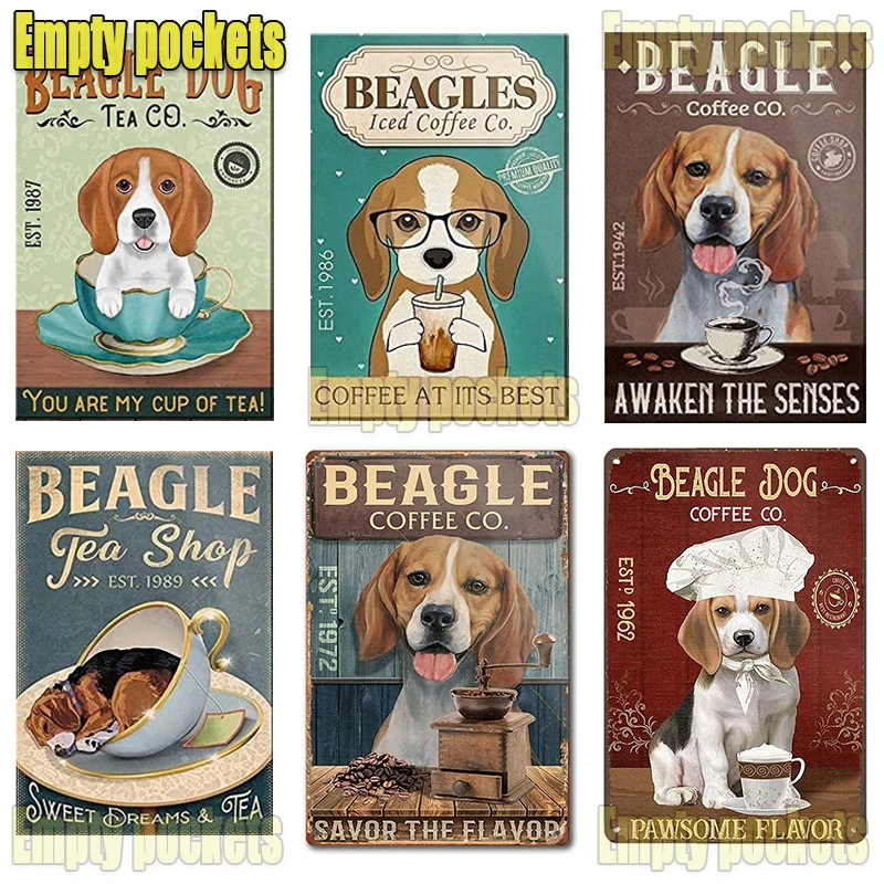 Funny Beagle Drink Coffee Metal Tin Sign,Beagle Dog Coffee Co Metal Tin Retro Sign Plate Retro Art for Home Pet Shop Cafe Decor